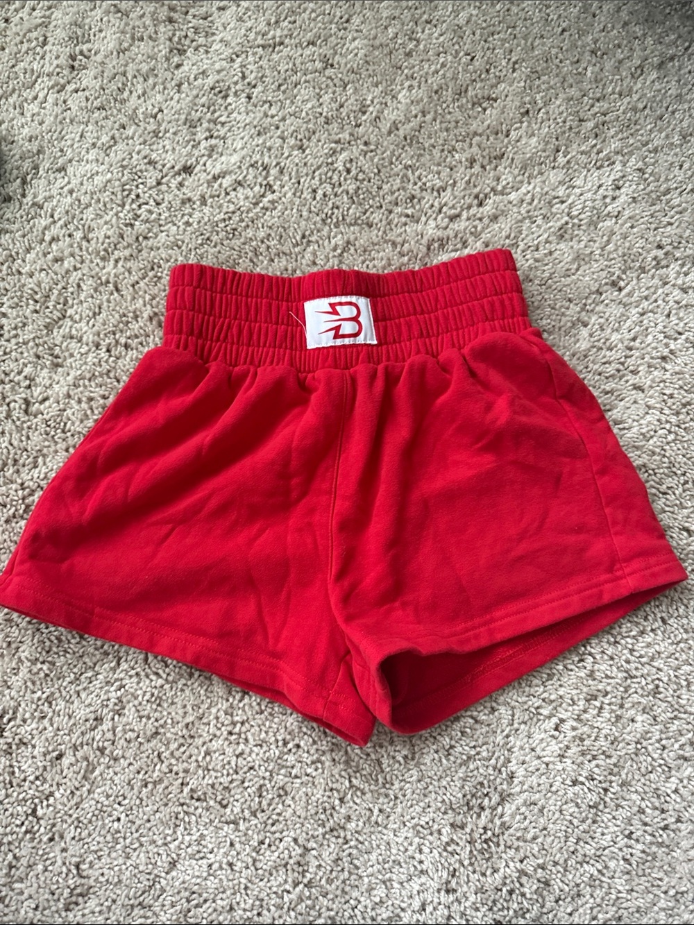 Kids Red Elastic-Waist Shorts with Logo Patch